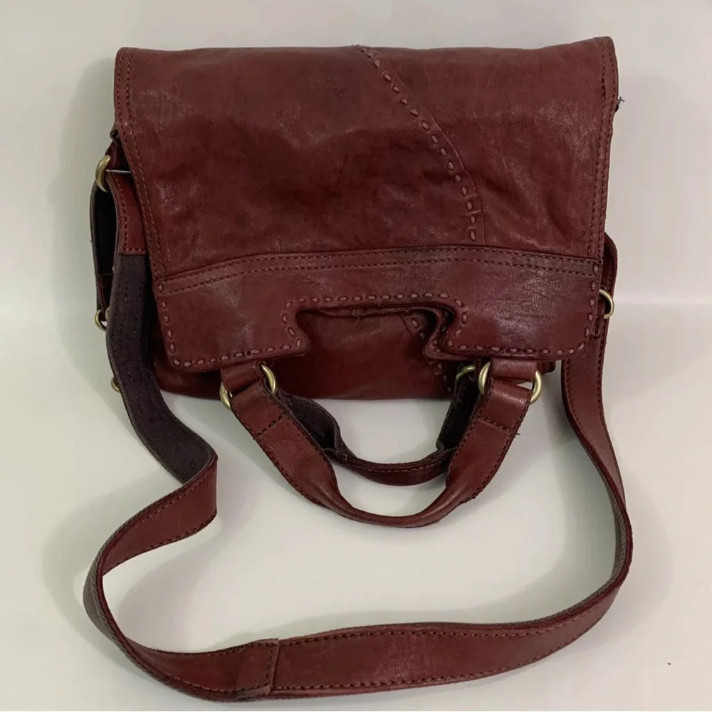 Lucky Brand Abbey Road Vintage Handbag Crossbody Messenger Leather Reddish Brown